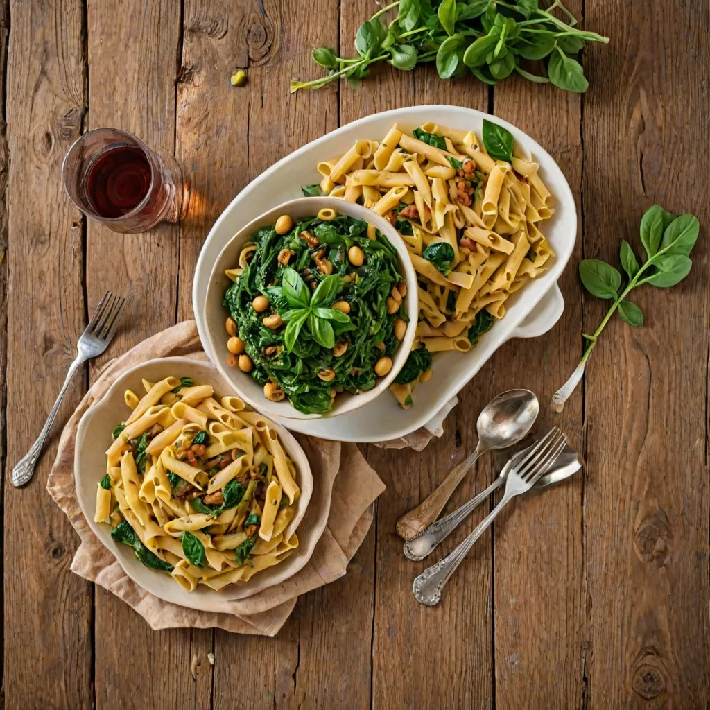 Makaron z bobem i szpinakiem